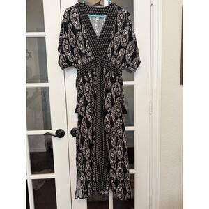 Knox Rose Maxi Dress Sz XS Black Floral Dolman Sleeves High smocked Waist